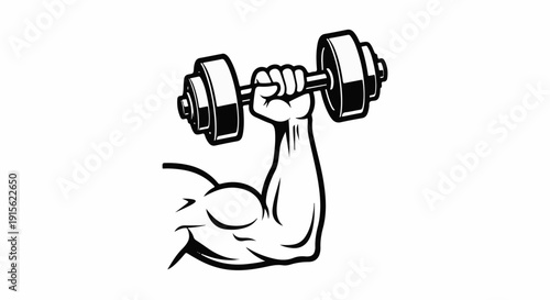 Muscular arm lifting a heavy dumbbell for strength training