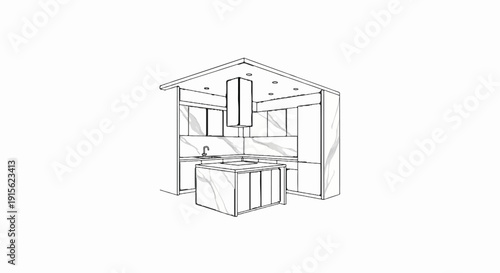 Modern kitchen with island and marble accents