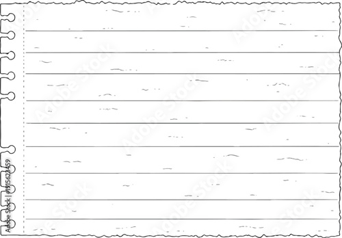Notebook page with torn edges and dotted line binding