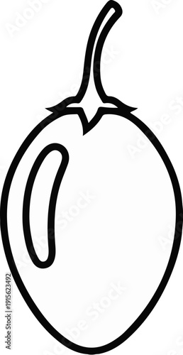 Outline illustration of a ripe, plump fruit with a stem and leaf-like base