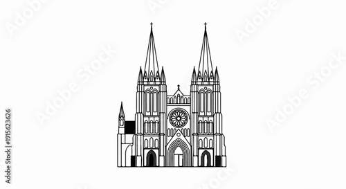 Ornate gothic cathedral with twin spires, rose window, and arched entrances