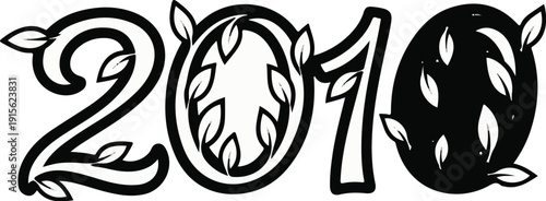 Ornate floral numbers 2010 with leaves and swirls