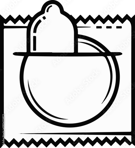 Outline of a condom in its wrapper, depicted with bold lines