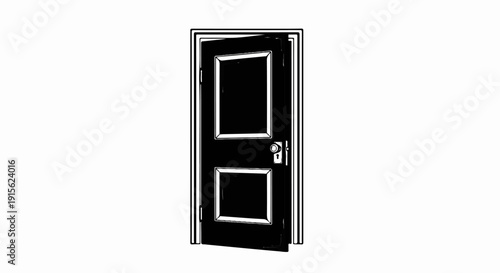 Open black door with white trim, showing knob and two panels