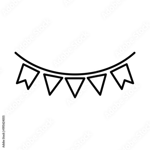 Party bunting flags hanging on a string, black and white vector illustration