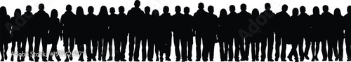 Large group of people silhouettes standing together in a row, crowd unity concept, anonymous human figures isolated on white background social diversity teamwork