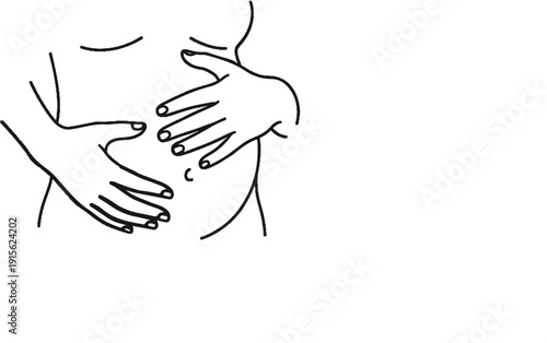 Minimalist line art of a pregnant belly with hands cradling it