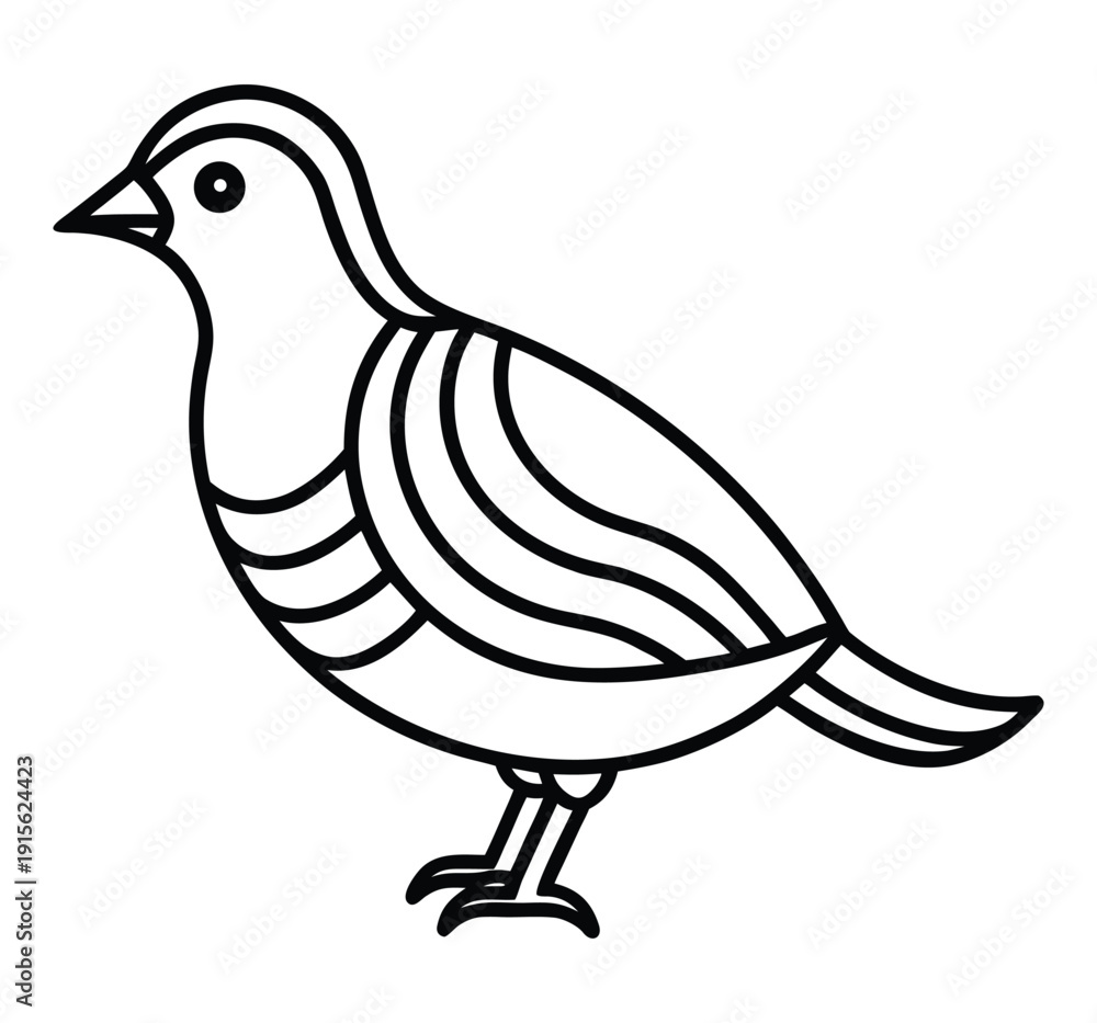 Obraz premium Simple black and white line drawing depicting a small bird with a rounded body and tail