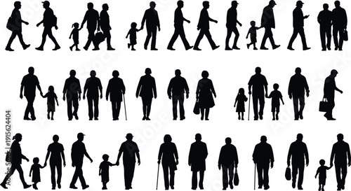 Dancing people silhouettes set showing energetic men and women moves, party celebration concept, active lifestyle, music rhythm poses isolated on white background