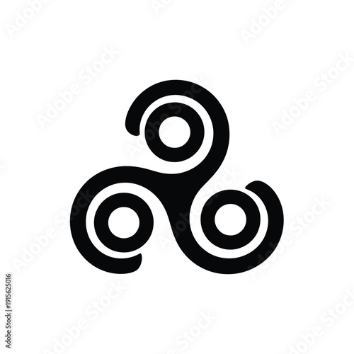 Black triskelion symbol with three interconnected spirals on white background