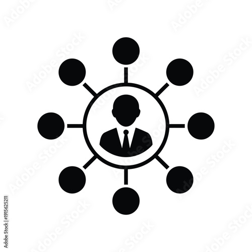 A black silhouette depicting a person connected to a network of nodes