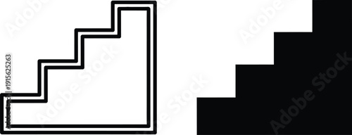 Line Drawing of Three Steps Next to a Solid Black Staircase Silhouette