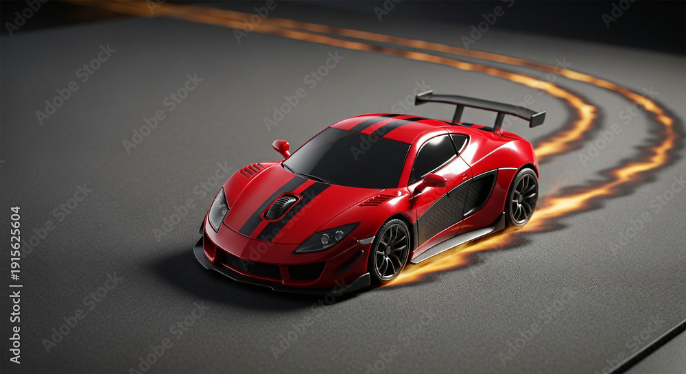 Naklejka premium red sports car computer mouse with fire trail for high speed gaming and internet performance concept