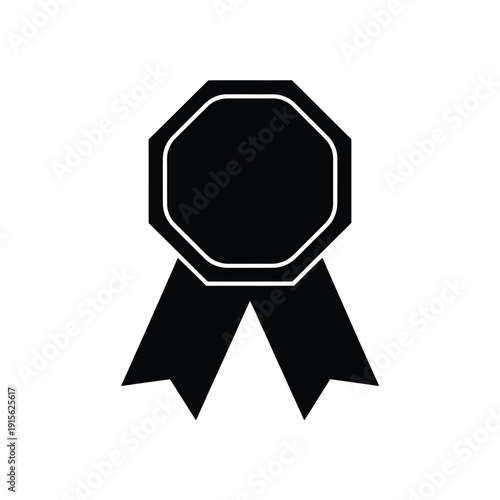 Simple black and white illustration of an award ribbon or badge