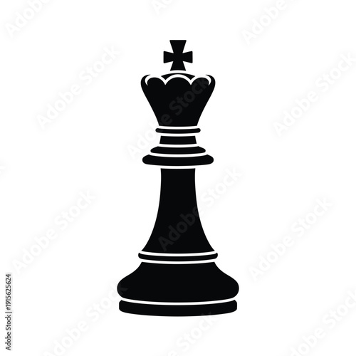 A stark black silhouette of a chess queen piece isolated on white