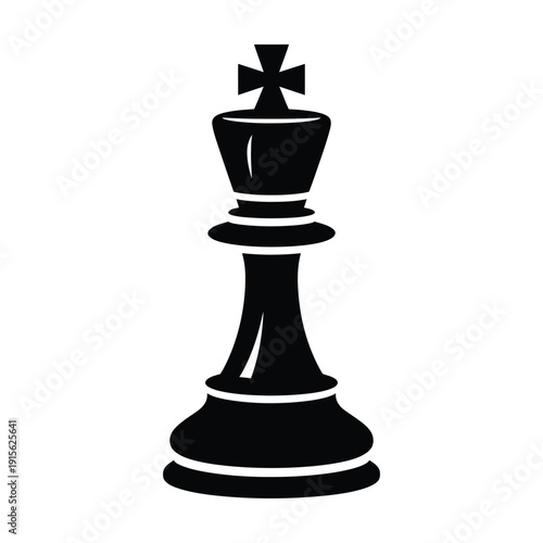 A stark black silhouette of a chess king piece on white background