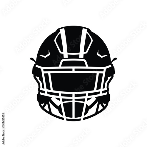 A stark black silhouette of an american football helmet design