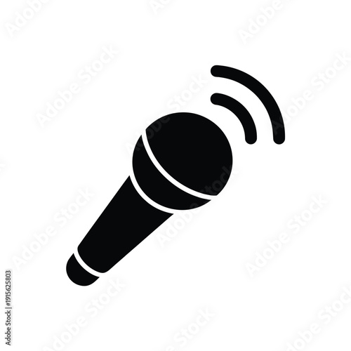 Simple black silhouette of a microphone with sound waves emanating