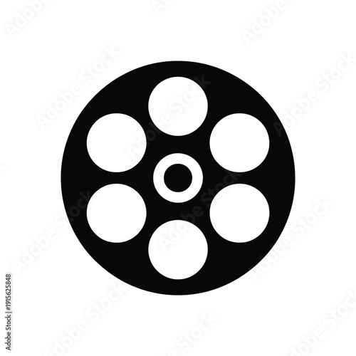 Black and white film reel icon with seven circular openings