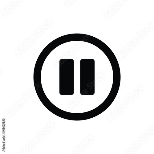 Simple black and white pause icon within a circular frame