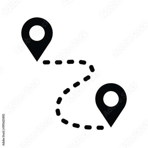 Two location pins connected by a dashed line representing a route