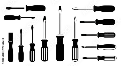 Screwdriver icon set featuring multiple screwdriver types and angles.