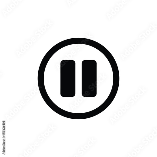 Simple black and white pause icon within a circular frame