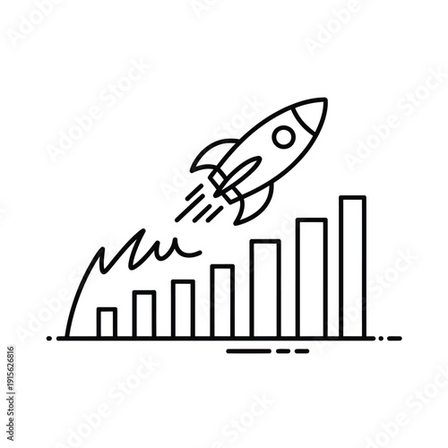 Rocket launching from a bar graph symbolizing growth and success