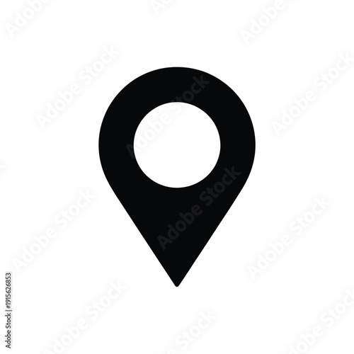 Simple black location pin icon on a clean white background