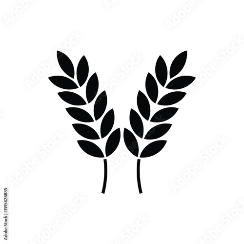 A symmetrical black silhouette of two wheat or laurel branches