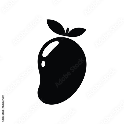 Simple black and white illustration of a stylized apple with a leaf
