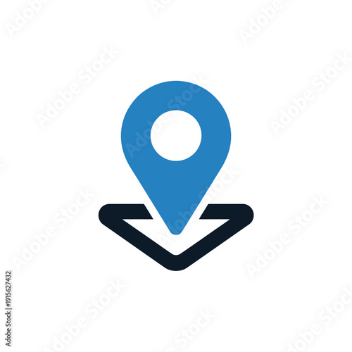 Blue location pin icon with a downward pointing arrow design