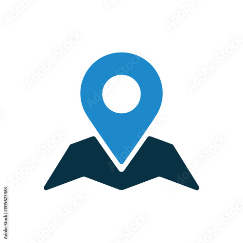Blue location pin icon over a dark map background illustration