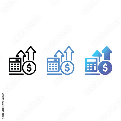 Financial growth icons depicting increasing profits and monetary gains