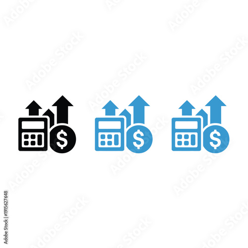 Real estate investment growth three variations of house with rising dollar