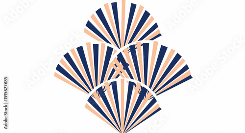 abstract fan shapes, blue and orange design