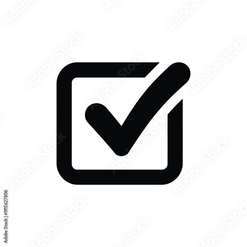 Simple black and white icon depicting a checked box with a tick mark