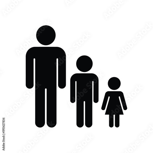 Simple black silhouettes depict a family of three people in varying sizes