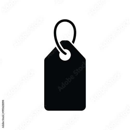 Simple black tag icon with a circular hole and loop for attachment