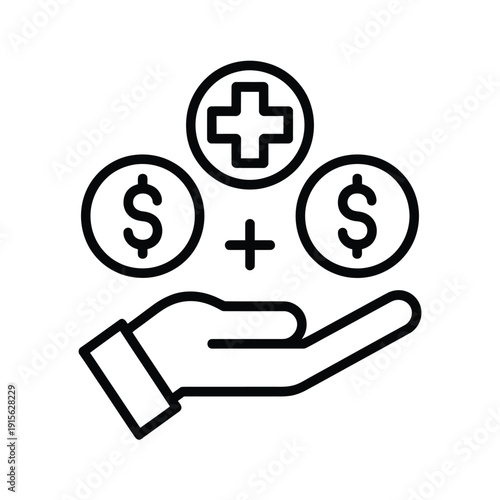 Hand holding coins with a medical symbol representing health finance