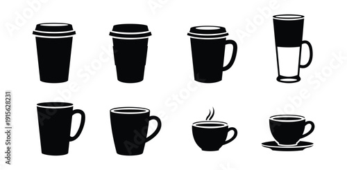 Morning Coffee Tea Time Diverse Drinkware Icons Takeaway Ceramic Mugs Espresso Latte Glasses Steaming Hot Beverage
