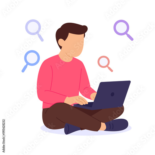 Keyword Research, finding profitable search terms for growth, Flat Vector Illustration