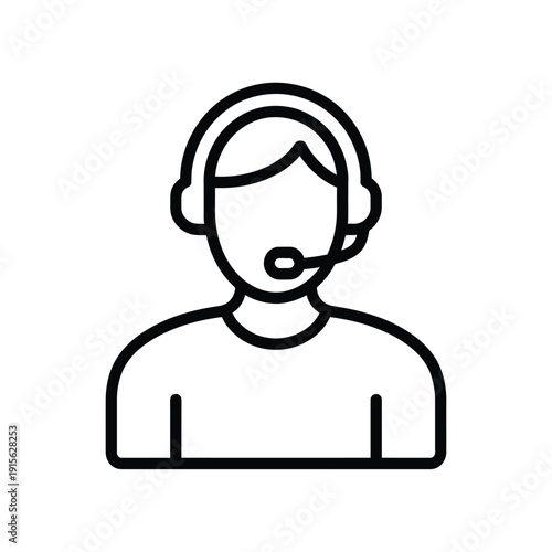Simple black and white line drawing of a person with a headset