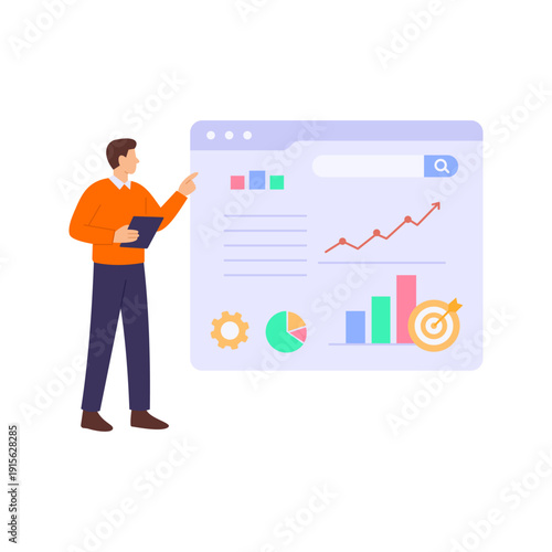 Rank Tracking & Reporting, monitoring keyword positions and seo performance, Flat Vector Illustration