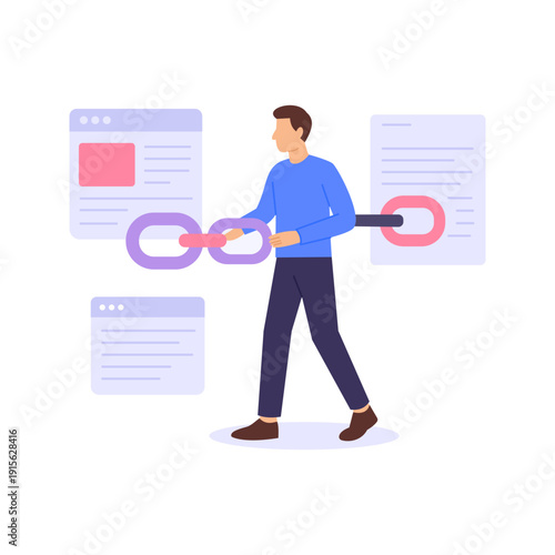 Off Page Link Building, increasing authority through external backlinks, Flat Vector Illustration
