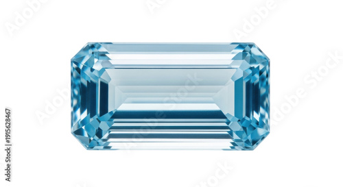 Fotografie Aquamarine gemstone isolated PNG, light blue crystal with emerald cut on transpa