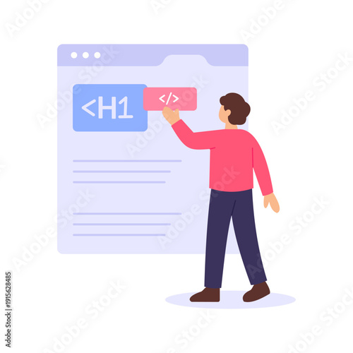 On-Page Optimization, improving content and page elements, Flat Vector Illustration