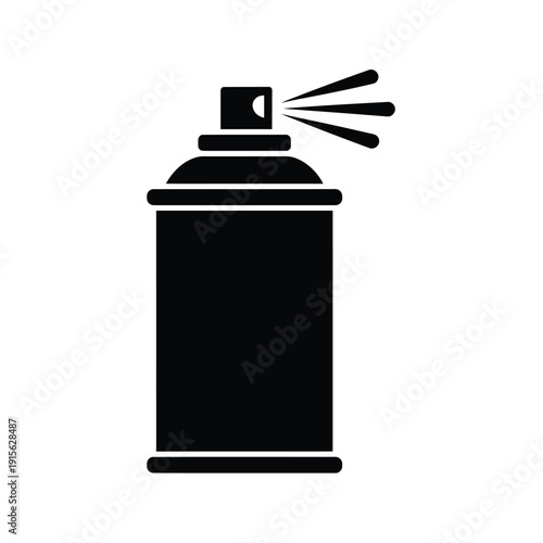 Simple black silhouette of a spray paint can with visible spray