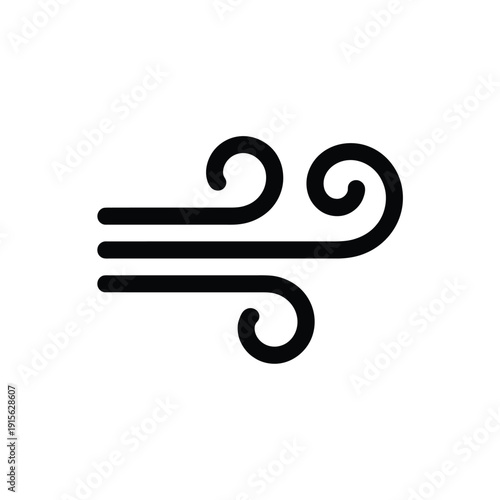 Simple black wind icon depicting swirling air currents and direction