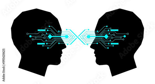 artificial intelligence concept with human heads and circuit board
